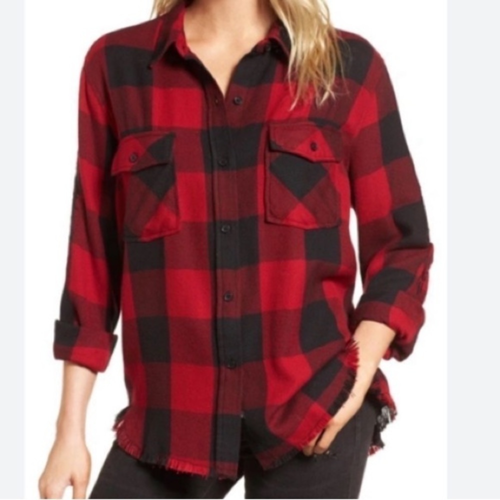 Rails Buffalo Plaid Button Down Flannel Shirt Black Red Grunge Goth Rockabilly